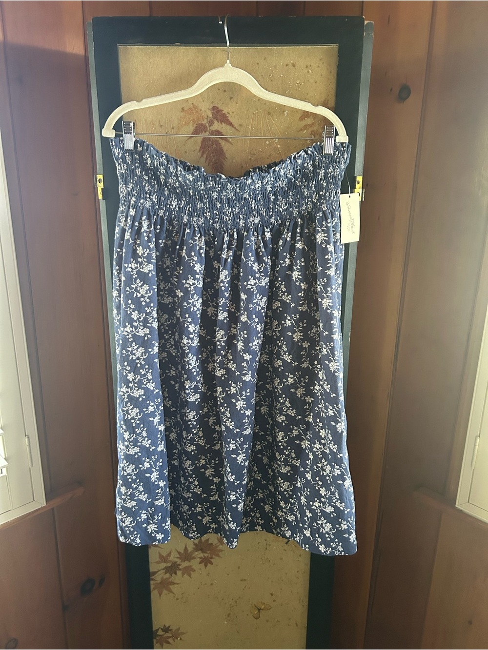 NWT Universal Thread Navy Blue Floral Smocked-Waist Midi Skirt